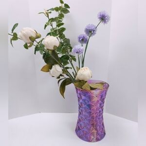 ProFlowers Peacock Tail Glass Iridescent Purple Art Deco Vase 8 Inches Tall